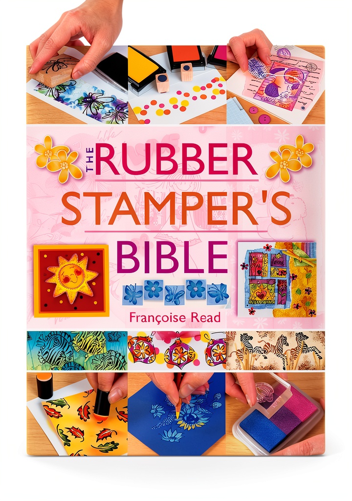 Rubber stamping book open to a project page showing detailed instructions