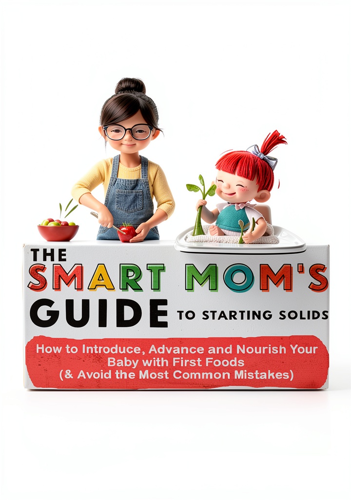 Parent reading the Smart Mom's Guide Baby Food Book on a tablet while preparing a puree