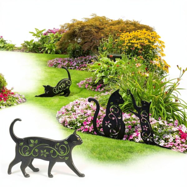 Elcoho Black Cat Garden Stakes 4‑Pack Metal Silhouette Yard Décor-5