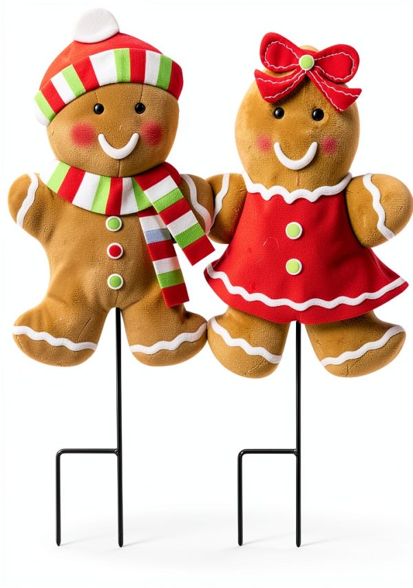Christmas Metal Stakes Hourleey 2-Pack Gingerbread Boy & Girl 24.8"-0