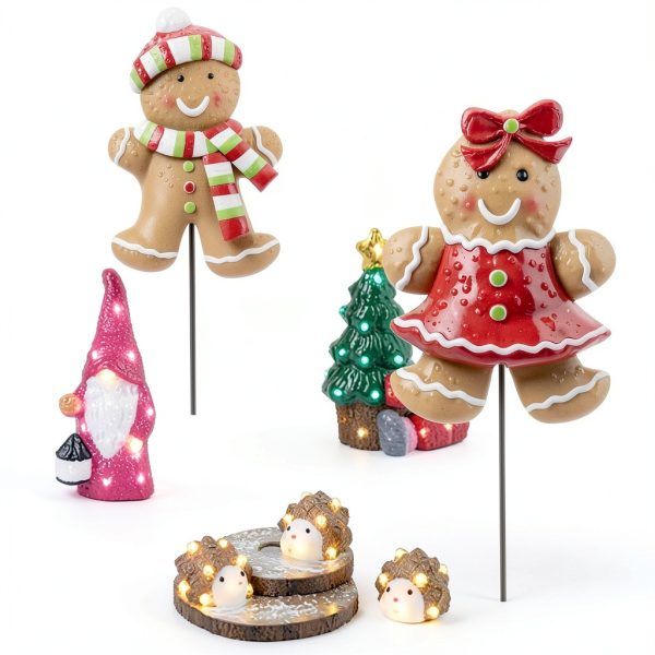 Christmas Metal Stakes Hourleey 2-Pack Gingerbread Boy & Girl 24.8"-6