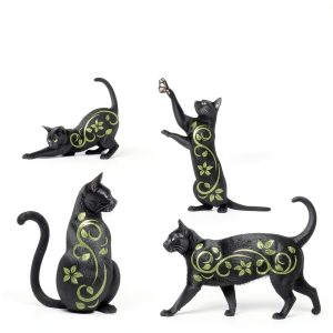 Elcoho Black Cat Garden Stakes 4‑Pack Metal Silhouette Yard Décor-0