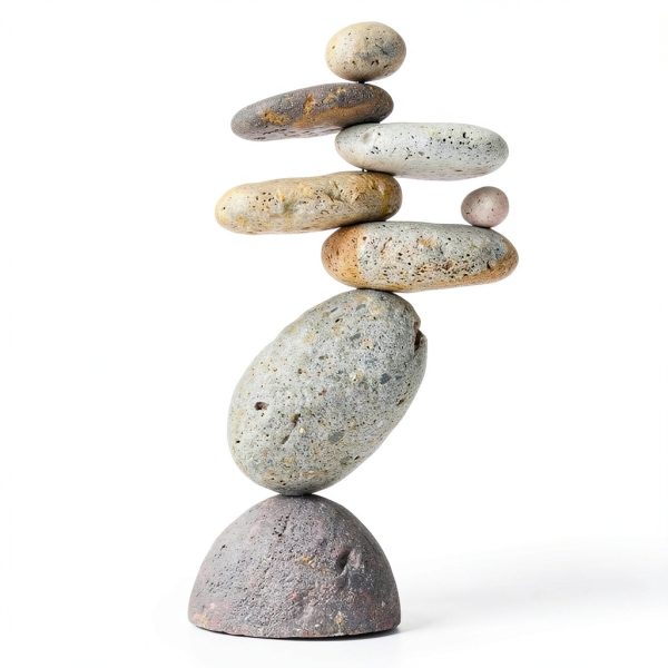 Ancient Graffiti Eight-Stone Balancing Cairn Gray Stone Garden Stake-1