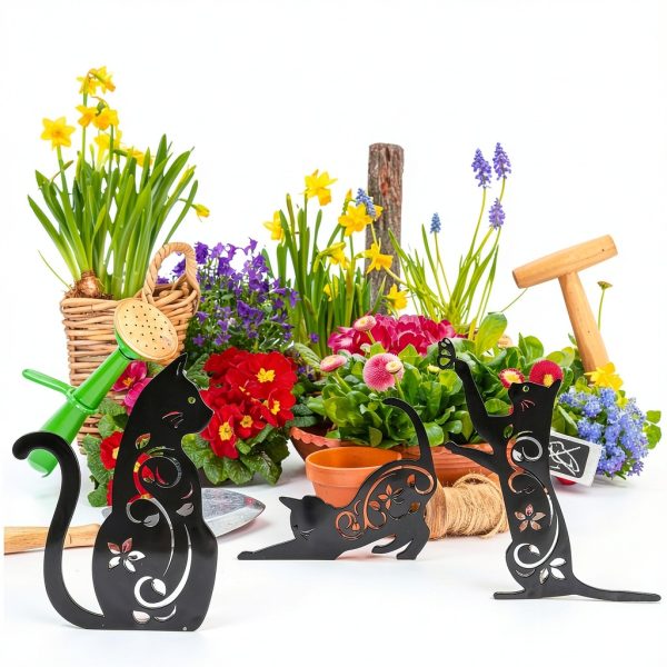 Elcoho Black Cat Garden Stakes 4‑Pack Metal Silhouette Yard Décor-6