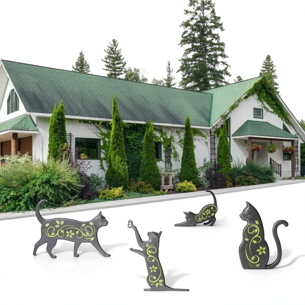 Elcoho Black Cat Garden Stakes 4‑Pack Metal Silhouette Yard Décor-4