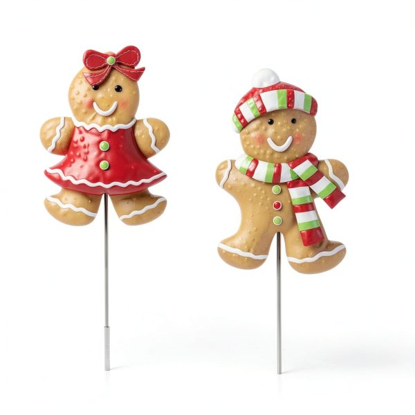 Christmas Metal Stakes Hourleey 2-Pack Gingerbread Boy & Girl 24.8"-5