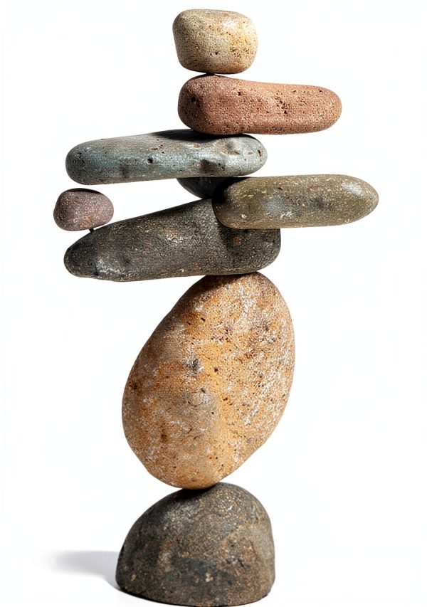 Ancient Graffiti Eight-Stone Balancing Cairn Gray Stone Garden Stake-0