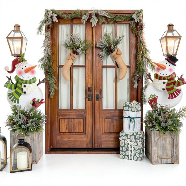 Outdoor Christmas Decorations Snowman Stake White Metal by ABELOTS-3