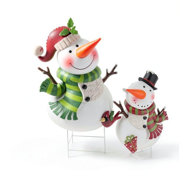 Outdoor Christmas Decorations Snowman Stake White Metal by ABELOTS-2