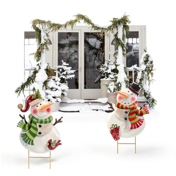 Outdoor Christmas Decorations Snowman Stake White Metal by ABELOTS-5
