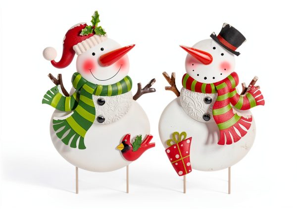 Outdoor Christmas Decorations Snowman Stake White Metal by ABELOTS-1
