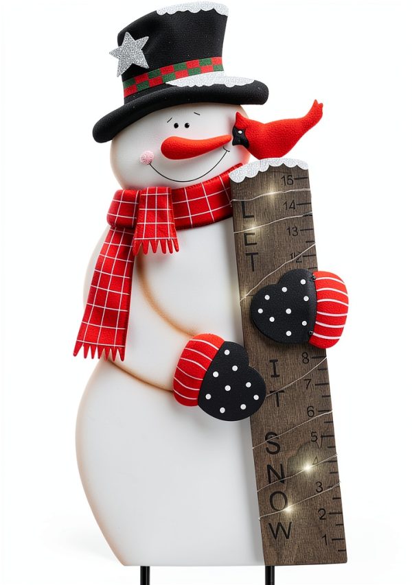 Snowman Snow Gauge Garden Stake by MorTime - Metal Wood Yard Décor-0