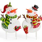 Outdoor Christmas Decorations Snowman Stake White Metal by ABELOTS-0