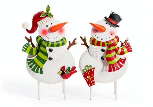 Outdoor Christmas Decorations Snowman Stake White Metal by ABELOTS-0
