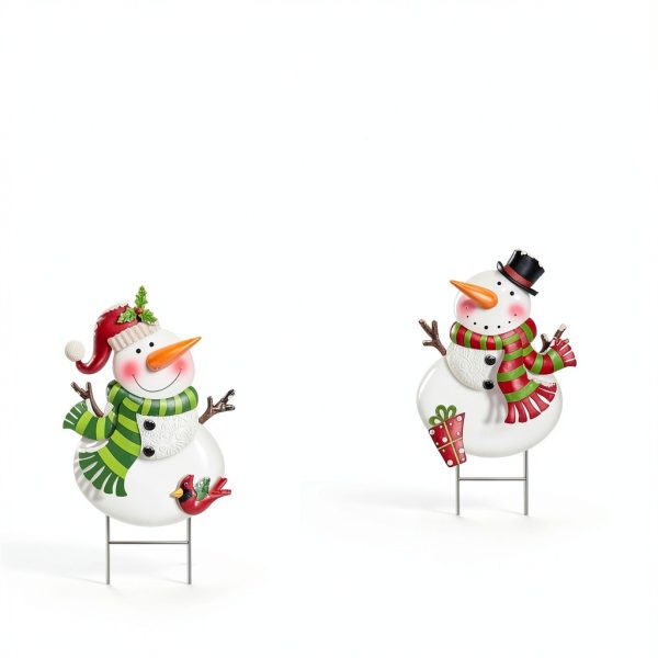 Outdoor Christmas Decorations Snowman Stake White Metal by ABELOTS-4